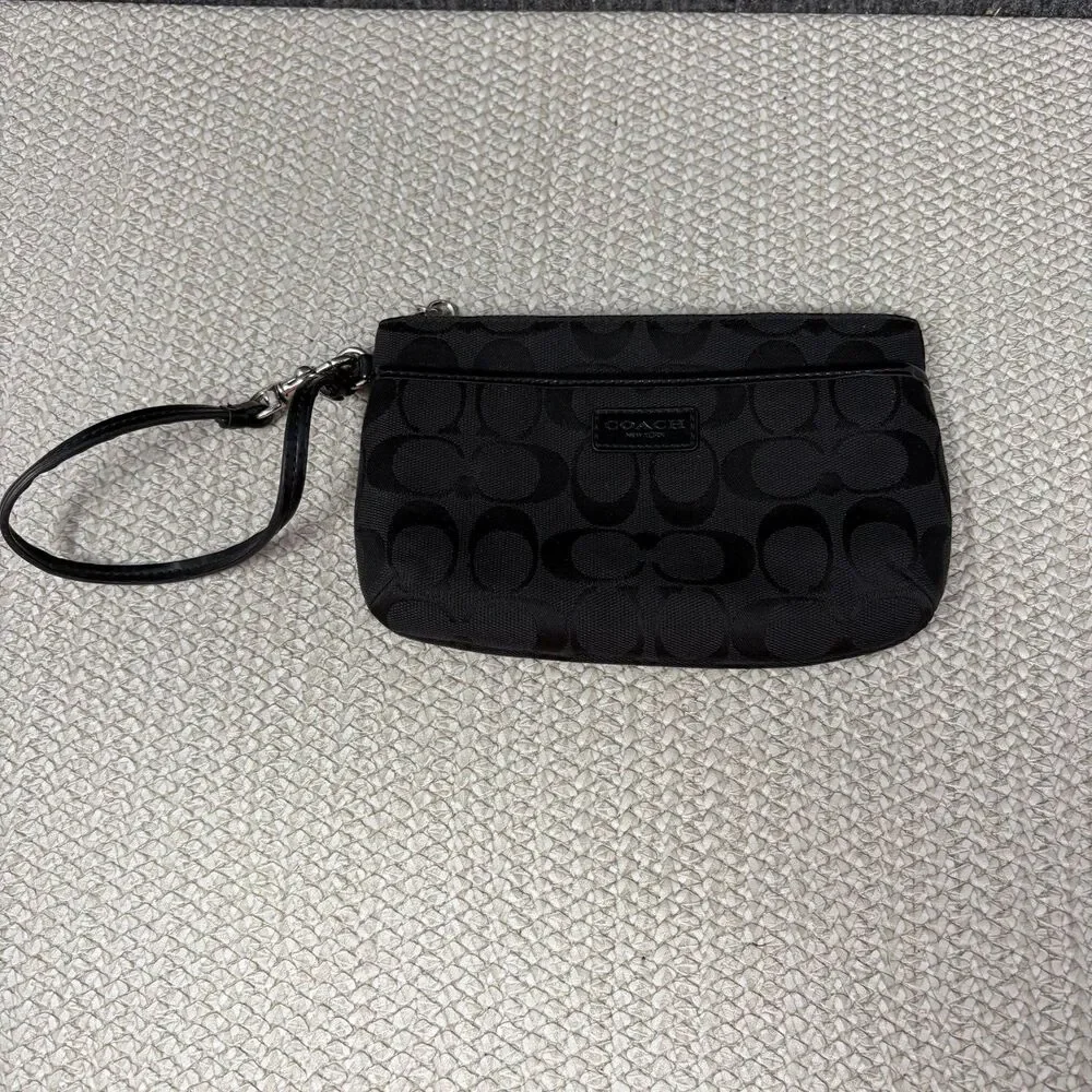 Vintage Coach Wristlet Monogram Black Canvas Signature Print Wallet Y2K